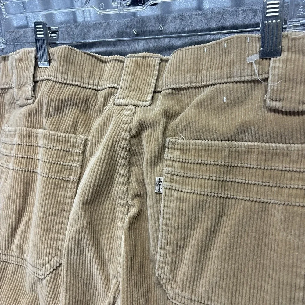 Vintage 1970s Levi's Corduroy Flare Pants 33x29 Tan Talon Zip USA Distressed